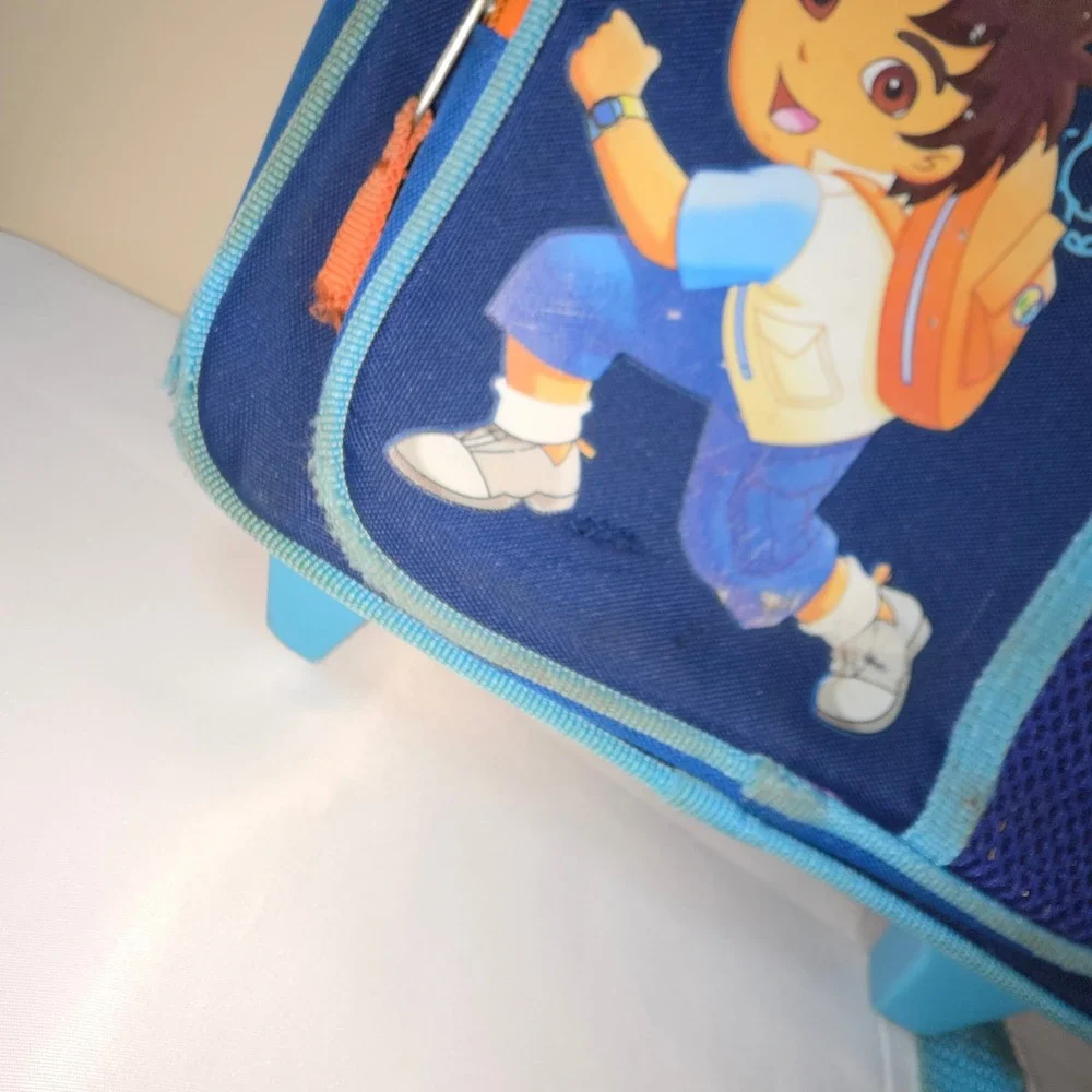 Vtg Rare Go Diego Go Kids Rolling Backpack Blue Orange To The Rescue‎ 15 inch